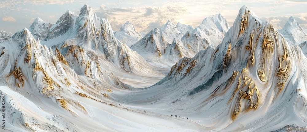 Poster on top of the snowy mountains, a mountaineer stands in front of a panoramic view