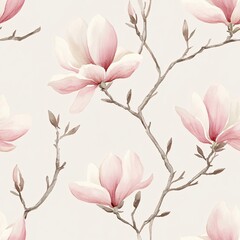 Soft Pink Watercolor Magnolia Flower Pattern Seamless Pattern Design