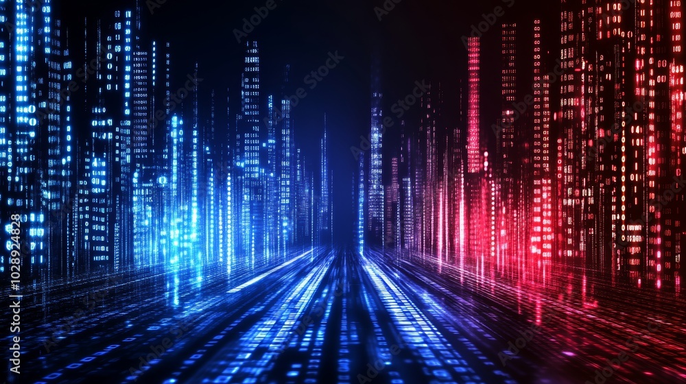 Aufkleber An abstract futuristic cyberspace with binary code, a matrix background with digits, programming code abstract technology background of a software developer, and computer scripting.