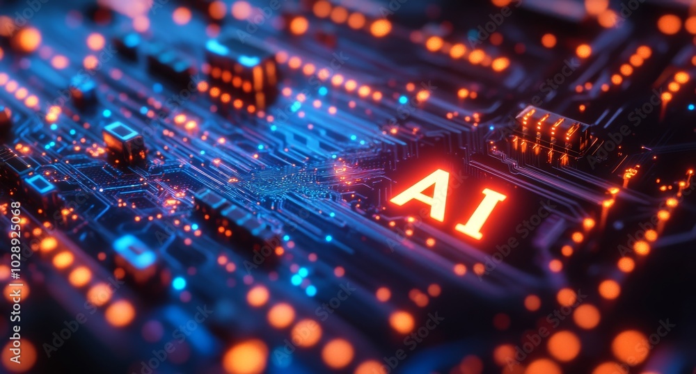 Poster using ai for stock trading. business internet technology using big data and deep machine learning.