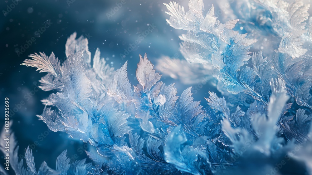 Poster frost patterns on windowpane in macro photography