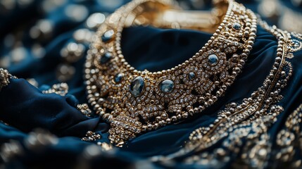 Obraz premium Luxurious Gold Jewelry on Black Velvet Background