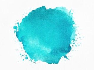 Single round bright turquoise ink stain on white background, AI generated