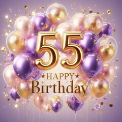 Naklejka premium Colorful balloons and golden '55' for a festive birthday celebration.