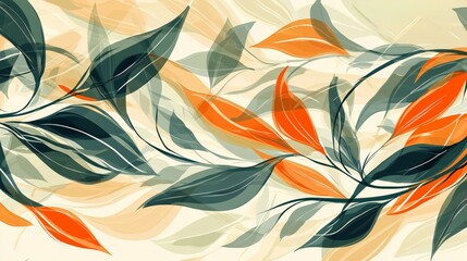 Abstract Green Nature Inspired Pattern with Leaves