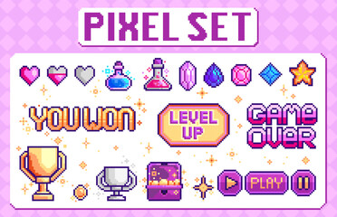 Pixel Retro Game Elements Set, Interface Icons © Viktoria