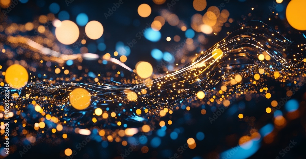 Poster Printed circuit board background with depth of field and bokeh effect. Internet connections, cloud computing, neural networks, big data. 3D rendering.