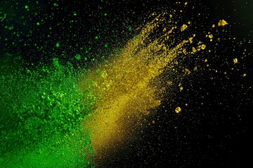 Fototapeta premium Green and Gold Glitter Scattered on Black Background