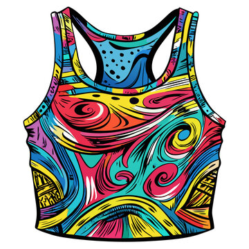 recommend clip art: Vibrant Abstract Sports Bra Illustration with Bold Colorful Patterns
