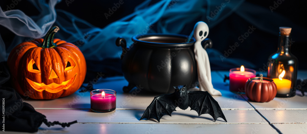 Wall mural table setting featuring halloween decor