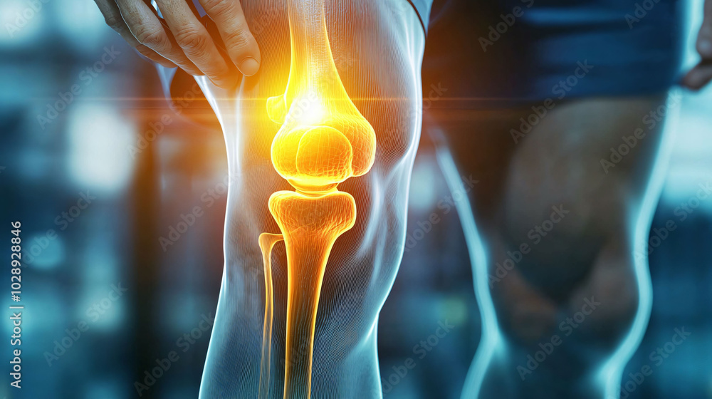 Aufkleber close up view of glowing knee joint, highlighting its structure and function. this image captures in