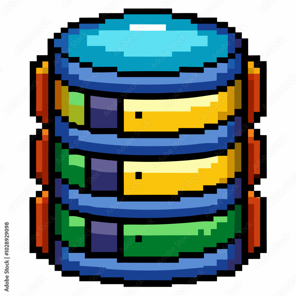 Poster pixel art style colorful database icon retro digital storage design
