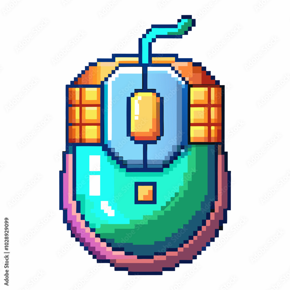 Poster retro pixel art computer mouse vector vibrant nostalgic gaming design