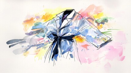 Vibrant Watercolor Fashion Illustration of Dress Design with Artistic Flair