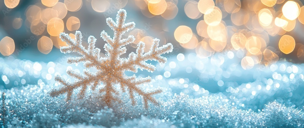 Poster an abstract light background with snowflakes on snow and a snowdrift during christmas and winter