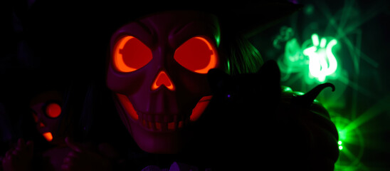 glowing skull with a green light the distance