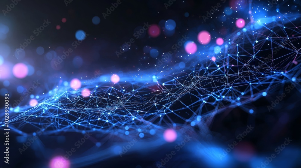 Poster abstract digital network with glowing nodes