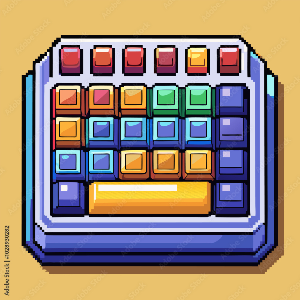 Aufkleber retro pixel art mechanical keyboard with colorful keys on beige background