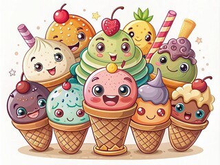 Fototapeta premium Fun Ice Cream Cartoon in Vintage Style for Creative Projects and Designs
