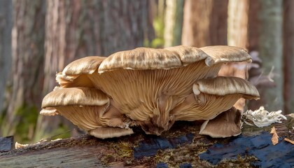 Fototapeta premium Maitake Mushrooms on a Tree Stump