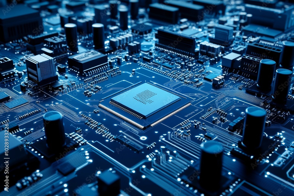 Poster cpu electronic circuit board concept of modern and high technology, with computer programming and st