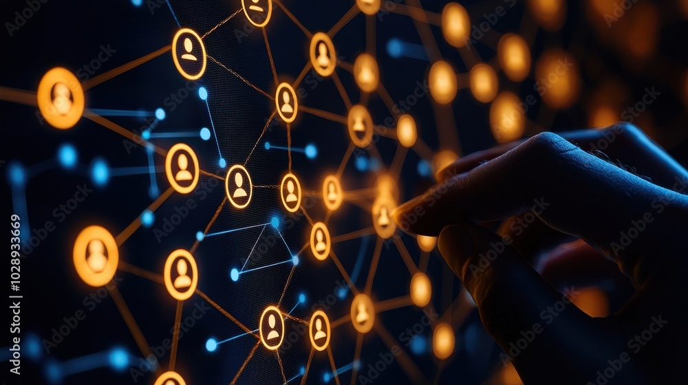 Poster Hand interacting with digital network nodes