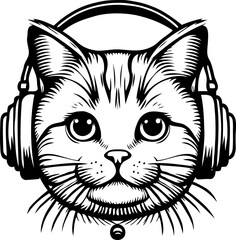 Minimalist illustration of a cat with headphones