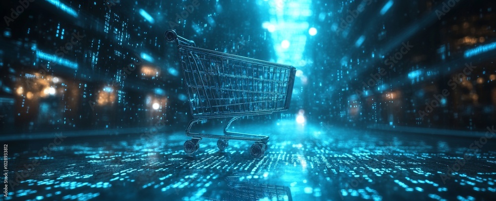 Poster e-commerce concept of adding items to a cart on the internet