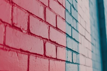 Brick Wall Painted in Red, Blue, and White
