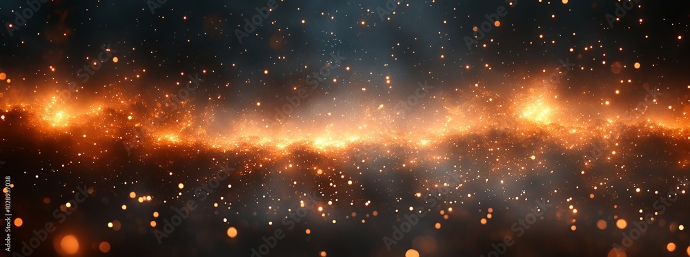 Poster an animated fireworks display on a blue background with stars and a text box