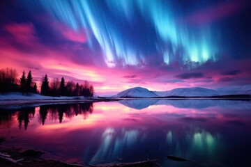 Fototapeta premium Beautiful aurora borealis over the mountains