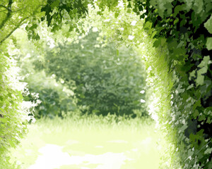 Obraz premium serene pathway framed by lush greenery and delicate white flowers invites tranquility and peace. vibrant foliage creates calming atmosphere, perfect for leisurely stroll