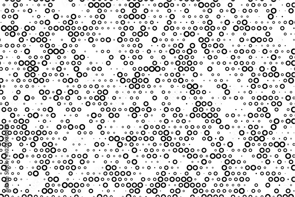Poster Random sized dotted grid with hollow center circles