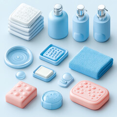 3D Icon Set Featuring Essential Handwashing Items for Global Handwashing Day Awareness Campaign