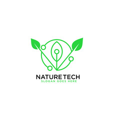 Plants and tech elements for digital agriculture logo design