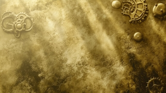 Gold steampunk themed background. AI Generated