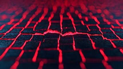 Obraz premium Futuristic glowing grid pattern with red highlights