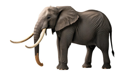 Obraz premium African Elephant Isolated on White. Large male African elephant with long curved tusks