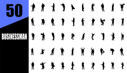 Set silhouette businessman man in suit with tie on a white background. black icons.