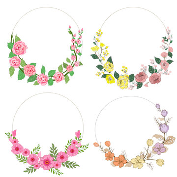 4 Gorgeous PNG florals wreath pink roses peone calendula frame of florals
