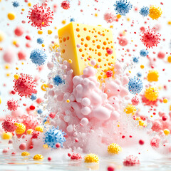 Creative 3D Icon Bundle Featuring a Bar of Soap with Bubbles and Germs for Hygiene Awareness