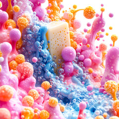 Creative 3D Icon Bundle Featuring a Bar of Soap with Bubbles and Germs for Hygiene Awareness