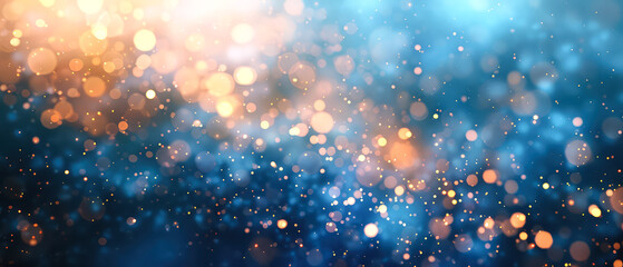 Fototapeta premium Shiny, glowing background with blue swirl of smoke, golden dust, shimmer, particles. Steam effect. Smoky mockup for celebrating. Generative ai