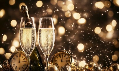 Celebrate the New Year in a Dazzling Party of Gold Glitter and Sparkling Champagne, Setting the Perfect Scene for a Night of Joy and Celebration