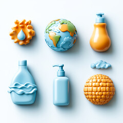 3D Icon Set for Global Handwashing Day: Globe, Handwash, and Germs Symbols in a Clean, Modern Design