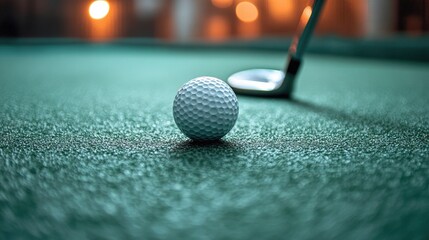 Golf Ball on Green with Club Ready for Swing