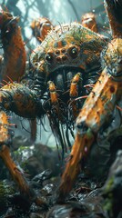 Close-Up of a Creepy Spider in a Dark Forest