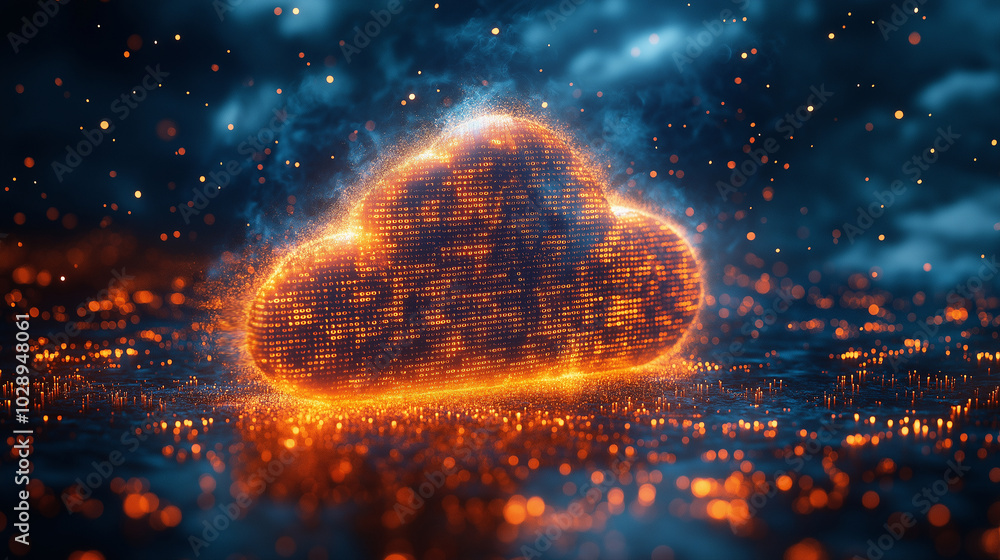 Poster cloud computing:digital informational technology web futuristic hologram with cloud icon, golden blu