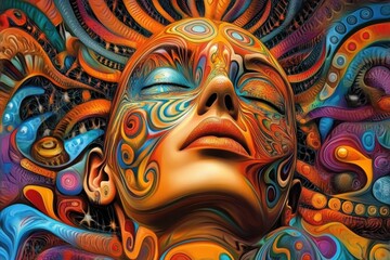 Hypnotic Dreamscape with Swirling Neon Patterns