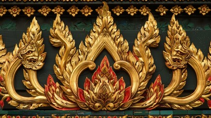 Fototapeta premium Symmetrical Thai Pattern with Golden Elements